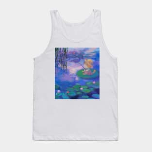 Cat Fishing Among Monet Water Lilies Tank Top